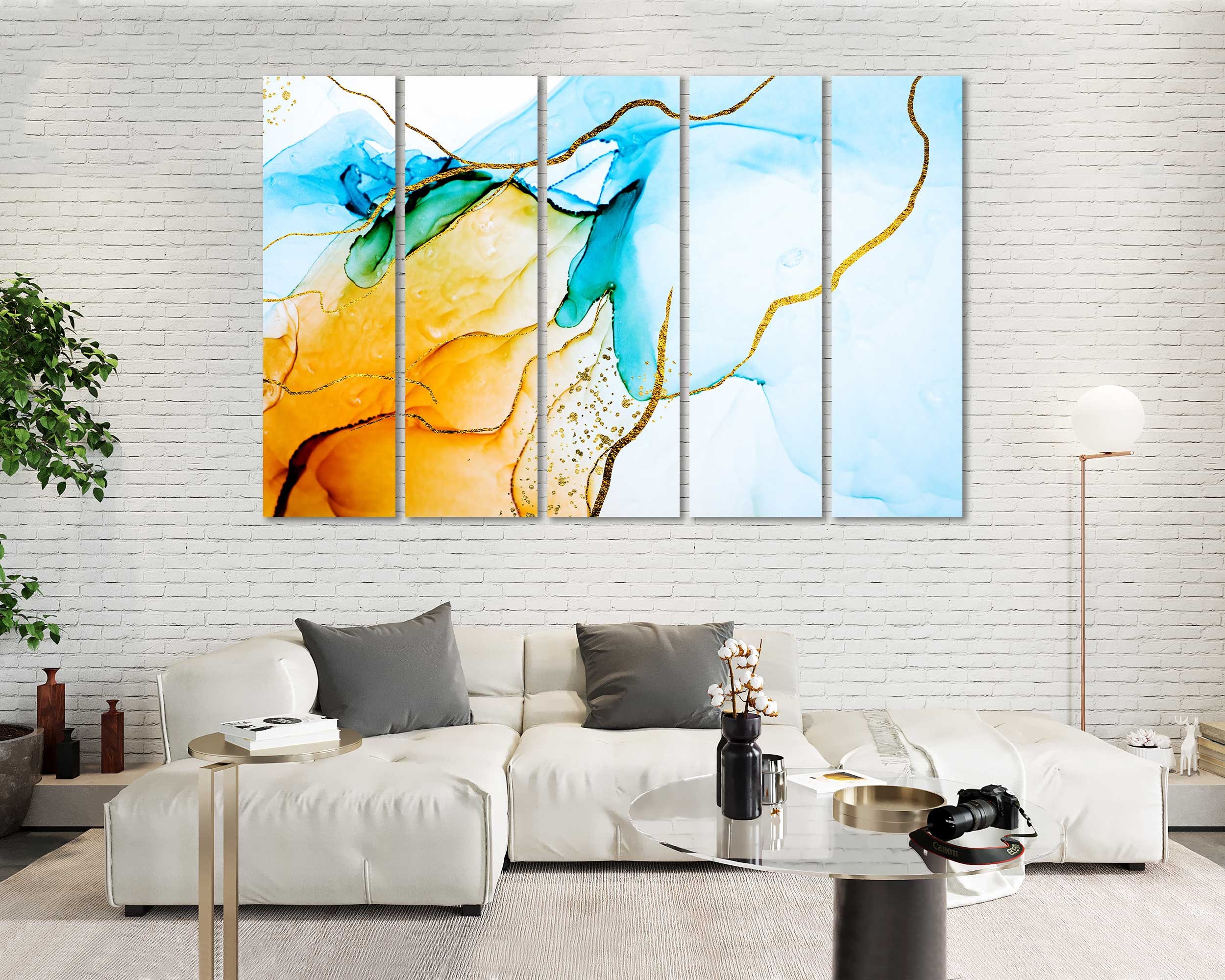 Yellow and Blue Abstract Wall Canvas Art Abstract Canvas Home Etsy