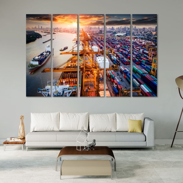 Logistik und Transport Wand raum Dekor Wassertransport Logistik große Wandbilder Großes Schiff Leinwand Kunst Sets Business Büro Kunstwerk