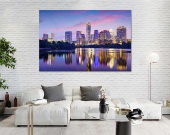 Austin Skyline Canvas Art, Lady Bird Lake Twilight Reflection
