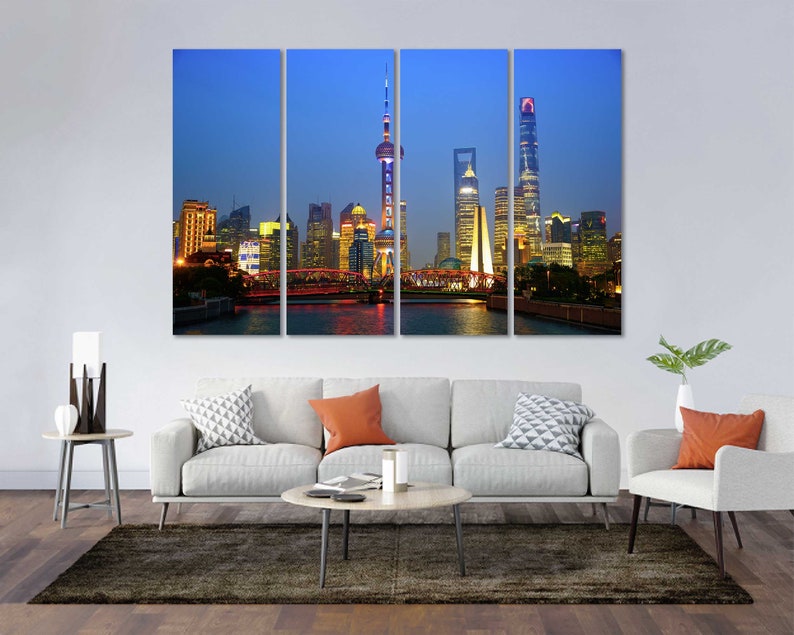 Shanghai Night Cityscape Print Decor Shanghai Contemporary Wall Arts Shanghai Creative Art for Home Shanghai Painting Arts Wall China Photo