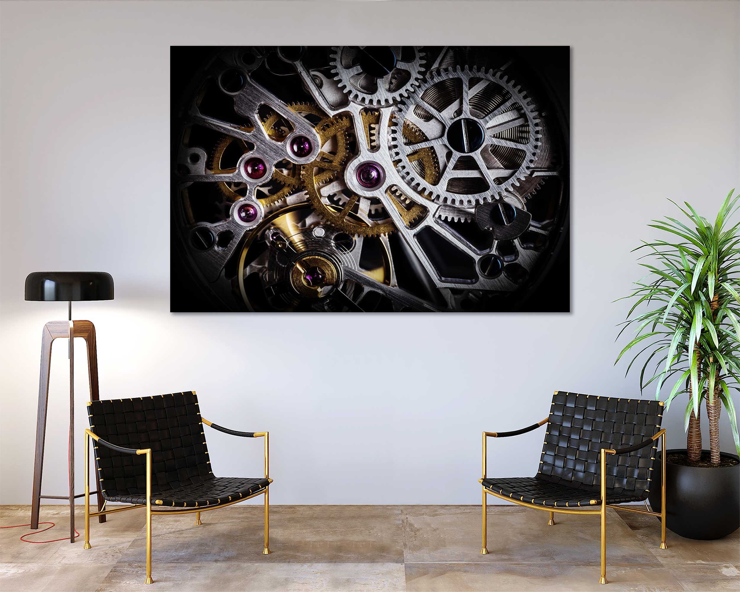 Orologio meccanico con pietre preziose Elegante decorazione da parete Arte vintage di lusso per la casa Tempo Arte da parete moderna Concetto di pittura Design Art