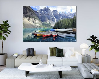 Stampa su tela del Lago Moraine, Quadro da parete delle Montagne di Banff, Paesaggio con acque turchesi