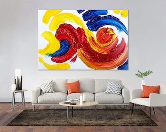 Abstract Colorful Circles Canvas Wall Art, Ready to Hang Oil Painting