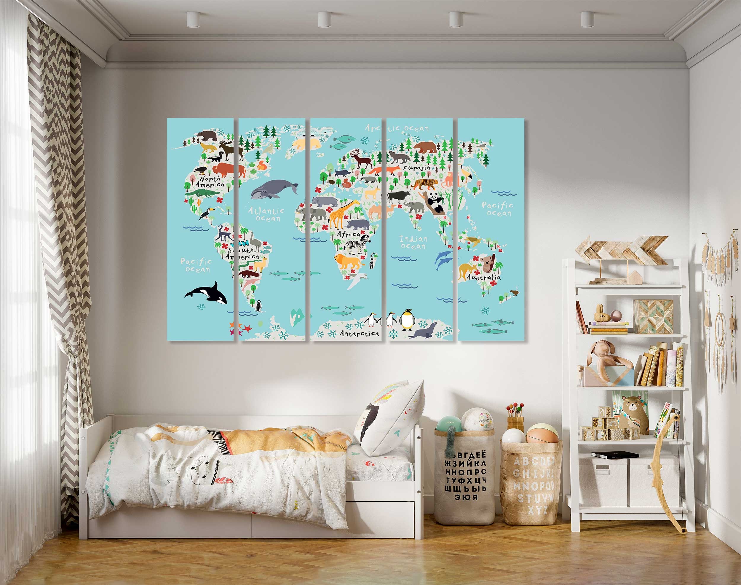 Animal World Map for Kids Room Animal Map Art Canvas Print Kids Map ...