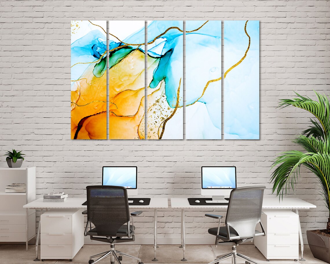 Yellow and Blue Abstract Wall Canvas Art Abstract Canvas Home Etsy