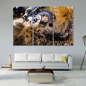 Motocross Cool Wall Decor Extreme Sports Modern Art for Home Motorcycle Gifts Art Motocross Competition Large Framed Room Decor Print