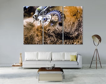 Impresión en lienzo de motocross, decoración de pared de deportes extremos, arte enmarcado