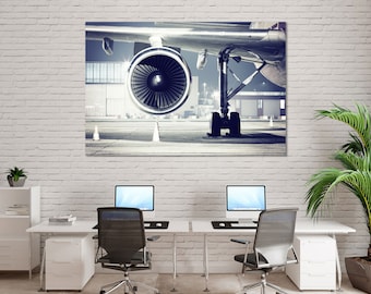 Office Wall Decor Jet Engine Canvas Print for Aviation Decor