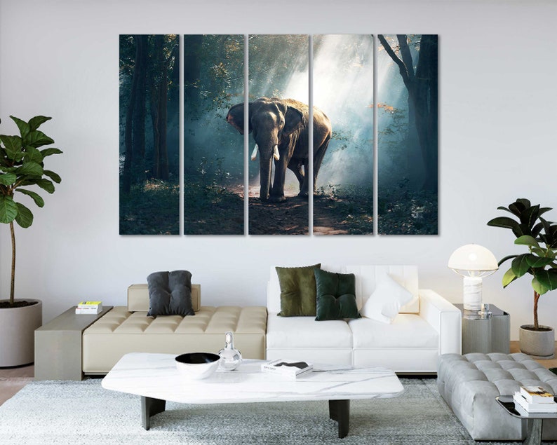 Grands animaux africains sur toile dimage Ensembles de cadres en bois Impressions Animal Cool Art pour cadeau Image déléphant Grand décor mural pour la maison 5 Panels