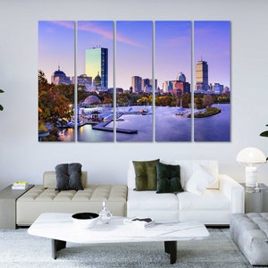 Boston Cityscape Wall Art Boston Artwork for Home Boston Picture for Decor Boston Wall Art Framed Massachusetts Print Wall Decor Sets