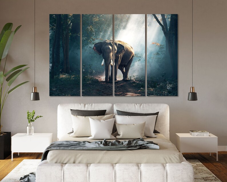 Grands animaux africains sur toile dimage Ensembles de cadres en bois Impressions Animal Cool Art pour cadeau Image déléphant Grand décor mural pour la maison 4 Panels