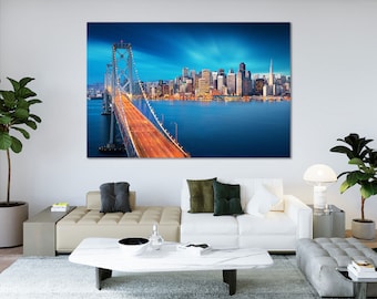 Impresión en lienzo del Puente de la Bahía de San Francisco: arte mural con el horizonte de la ciudad