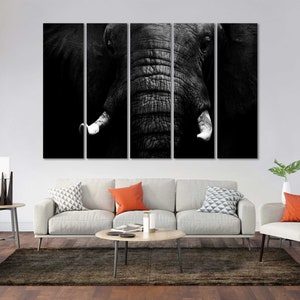 Elephant Black and White Fashion Decor Elephant Print on Canvas Elephant Big Animal Creative Wall Art Elephant Wall Art Picture Frames