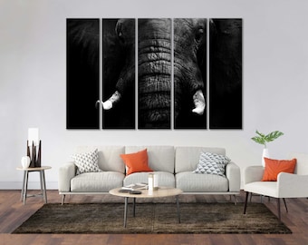 Elephant Black and White Fashion Decor Elephant Print on Canvas Elephant Big Animal Creative Wall Art Elephant Wall Art Picture Frames