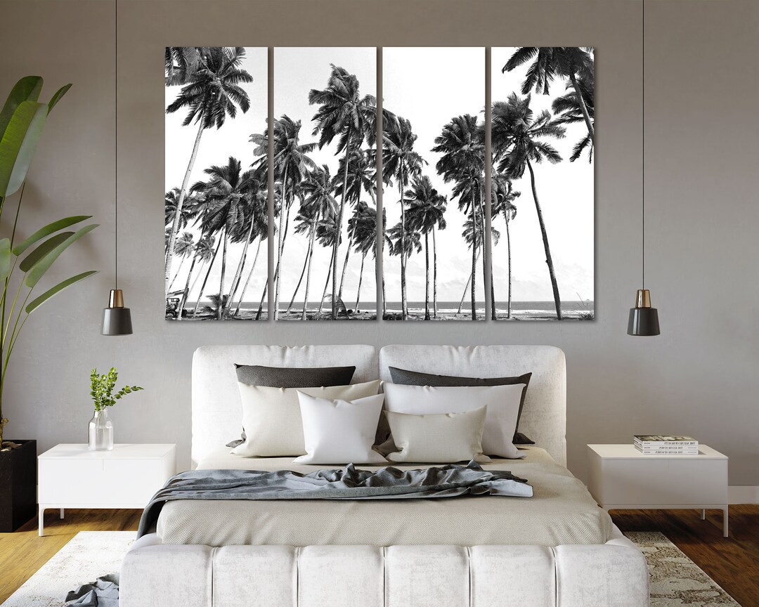 Black and White Palm Tree Canvas Print – Coastal Beach Photography - Etsy