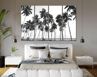 Black and White Palm Tree Photography Print – Tropical Coastal Wall Art | Minimalist Beach Poster, Oceanfront Nature Landscape Artwork