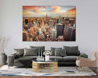 NYC Sunset Photography Print – Manhattan Skyline Canvas Wall Art