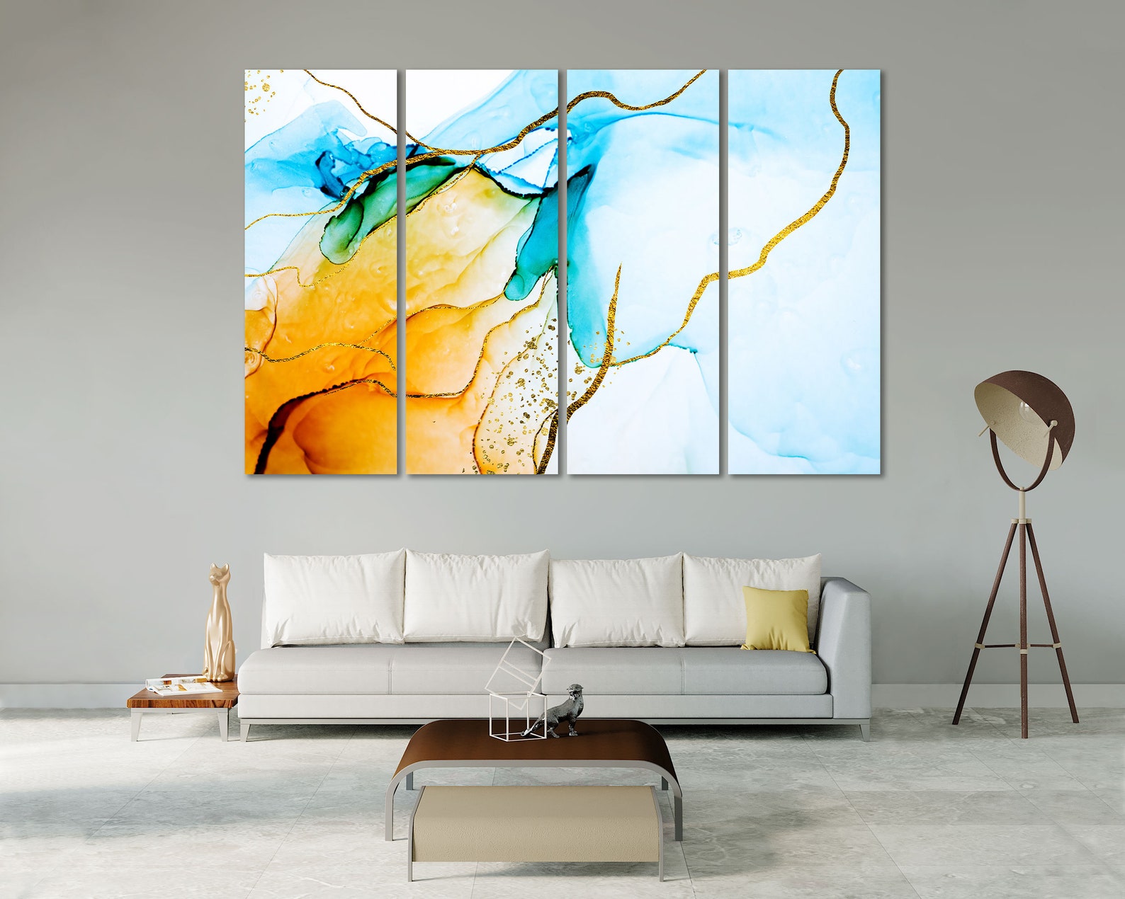 Yellow and Blue Abstract Wall Canvas Art Abstract Canvas Home | Etsy