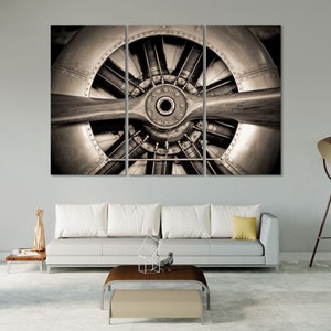 Vintage Aircraft Propeller Wall Art – Sepia Aviation Photography Print | Retro Airplane Engine Poster | Pilot and Travel Lover Decor