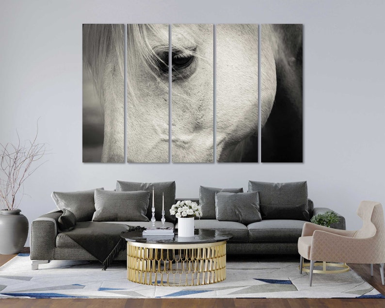 White Horse Wall Decor White Horse Portrait Canvas Print White Etsy