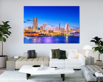 Yokohama Japan Skyline Canvas Print – Ferris Wheel, Landmark Tower