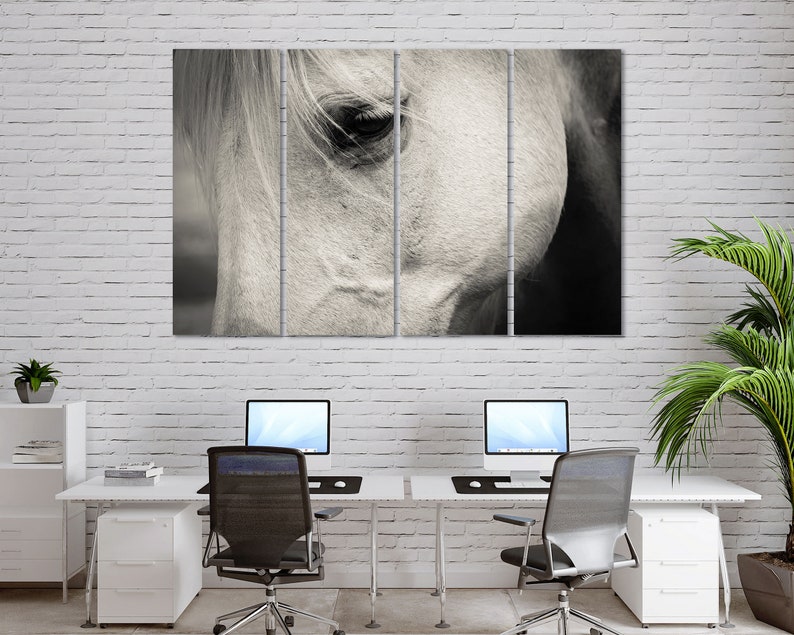 White Horse Wall Decor White Horse Portrait Canvas Print White Etsy