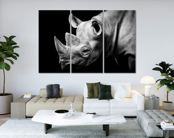 Black and White Rhinoceros Canvas Print – African Wildlife Photography