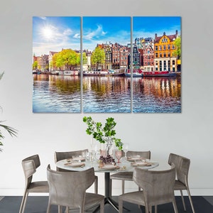 Amsterdam Old City Spring Landscape Art for Wall Amsterdam Home Decor Amsterdam Painting Wall Art Netherlands Office Wall Pictures