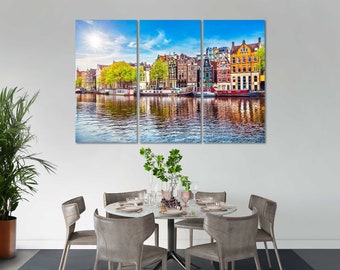 Amsterdam Spring Canvas Art, Old City Landscape Wall Decor