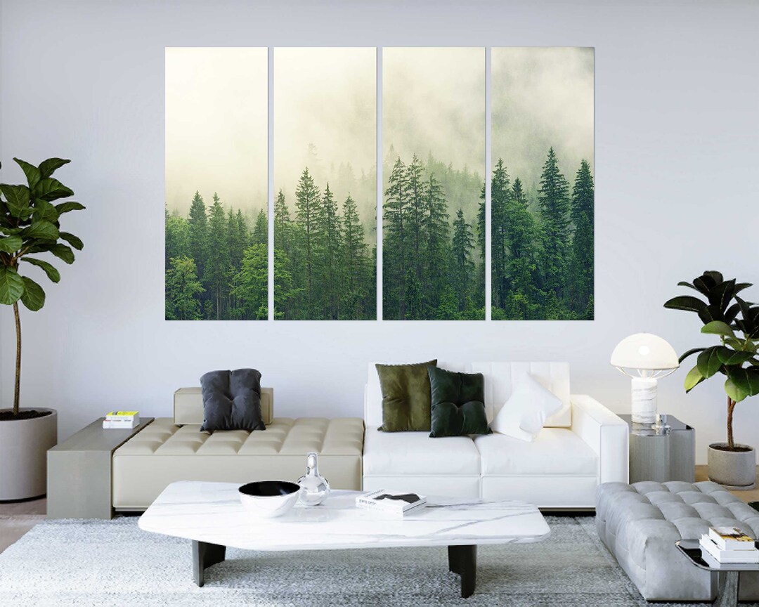 Green Foggy Forest Original Canvas Decor Wall Foggy Forest Painting Art ...