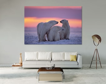 Polar Bear Wall Art, Gallery Wrapped Canvas Print for Home and Office Decor