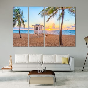 Sunset on Beach Fort Lauderdale Original Gift for Travel Friend on Canvas Best Florida Beach on Canvas Coast Modern Art