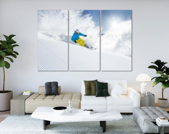 Extreme Downhill Skiing Cool Extreme Art on Canvas Sets Great Art for Home Wall Decoration Sports Art for Presents Bright Skiing Art