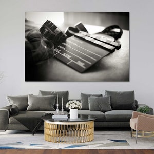 Vintage Movie Clapperboard Photography Print – Hollywood Film Reel Wall Art | Black and White Cinematic Poster, Retro Cinema Decor