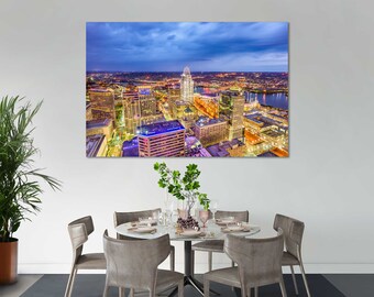 Cincinnati Skyline Canvas Print – Evening Glow, Ohio River Cityscape
