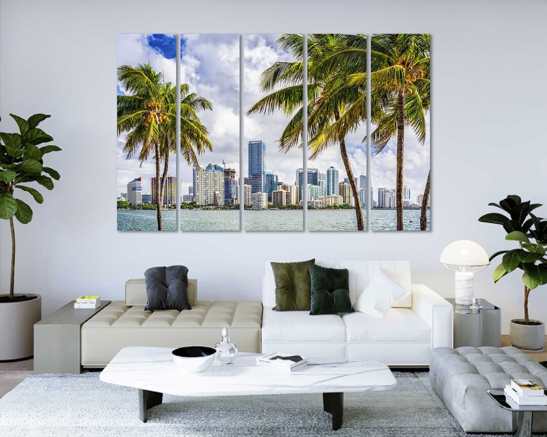 Miami Skyline Large Wall Art Miami Stylish Wall Decor Miami City on