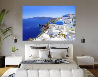 Santorini Canvas Art do domu, Santorini Wall Decor Print, Santorini Wall Art, Greece Design Wall Art, Santorini Extra Large Wall Art