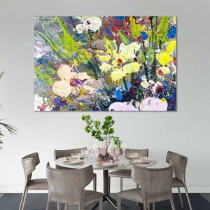 Abstract Floral Oil Painting – Vibrant Impressionist Wall Art | Textured Colorful Garden Flowers Canvas Print