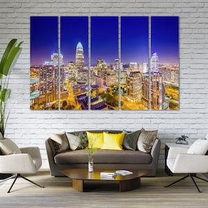 Charlotte City at Night Charlotte Photo Wall Decor Charlotte Modern Art Wall North Carolina Printing on Canvas North Carolina Art