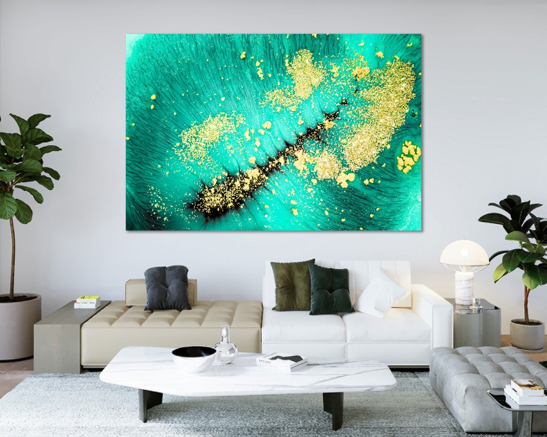 Abstract Green & Gold Leaf Canvas Print, Modern Wall Art - Etsy