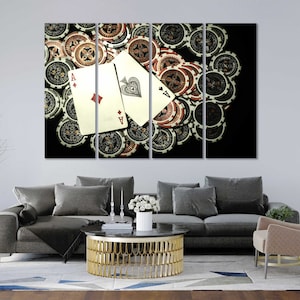 Décoration murale élégante d'art de poker, art design pour la chambre, jetons de poker, photos, impression d'art sur toile de poker, grande décoration murale, cartes à jouer, art maison