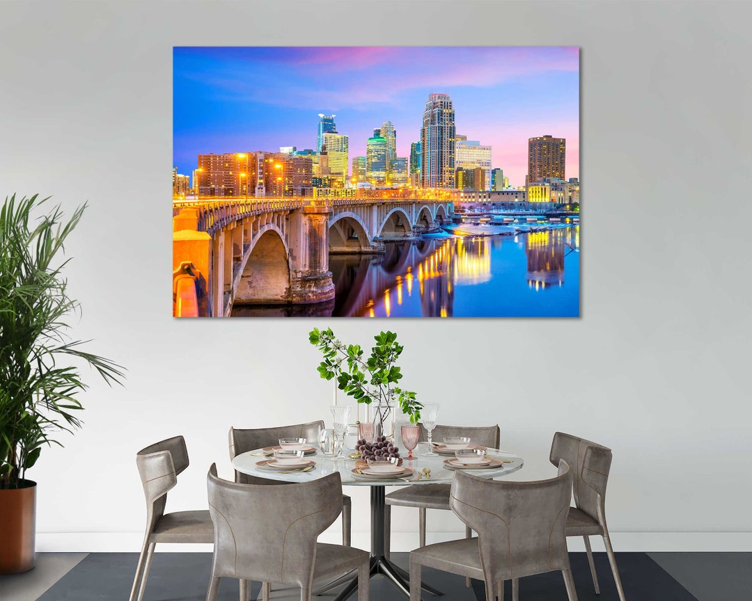 Modern Minneapolis Skyline Canvas Print, Minneapolis Living Room Wall