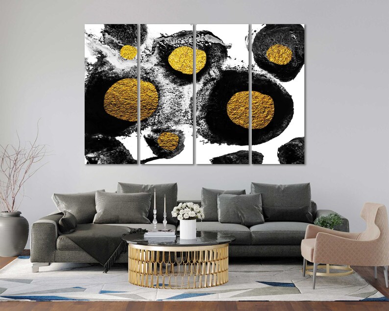 Black and Gold Abstract Canvas Art – Modern Metallic Circle Print - Etsy