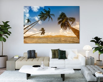 Beach Canvas Print with Palm Trees, Ocean View Wall Art for Coastal Home Decor