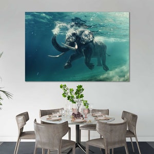 Elephant Underwater Large Artwork for Walls Elephant Print Canvas Art Elephant Modern Wall Decor Elephant Wall Decor Paintings Elephant Art