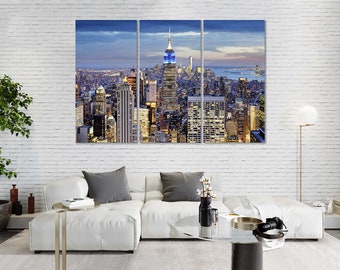 Canvas wanddecoratie met de skyline van New York City, ingelijste fotoprint.