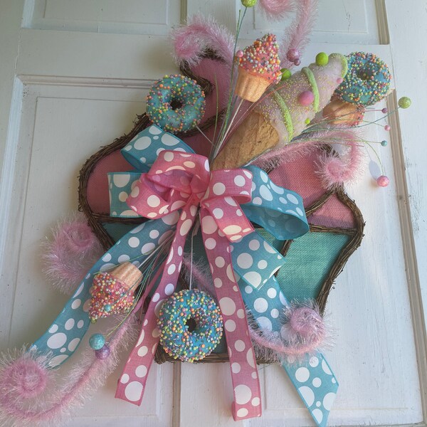 Happy Birthday Cupcake !  Grandchild, Niece, Nephew Front Door Wreath, All Occasion Wreath, One Of a Kind Cupcake Wreath