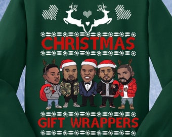 Christmas Gift Rappers Wrapper ugly christmas sweater j cole jay z kanye drake kendrick lamar rap music fan Crewneck Sweater Hoodie xmas