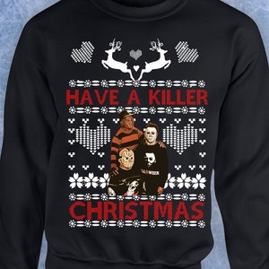 Killer Christmas ugly christmas sweater halloween friends horror movie characters xmas killers freddy jason myers Crewneck Sweater Hoodie681