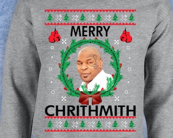 Mike Tyson Merry Chrithmith funny ugly christmas sweater xmas tumblr merry christmas boxing iron mike fighter Crewneck Sweater Hoodie 551